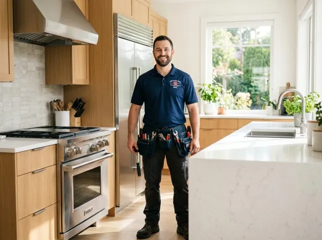 Appliance Repair Hero technician in a Amo, IN kitchen after an appliance repair